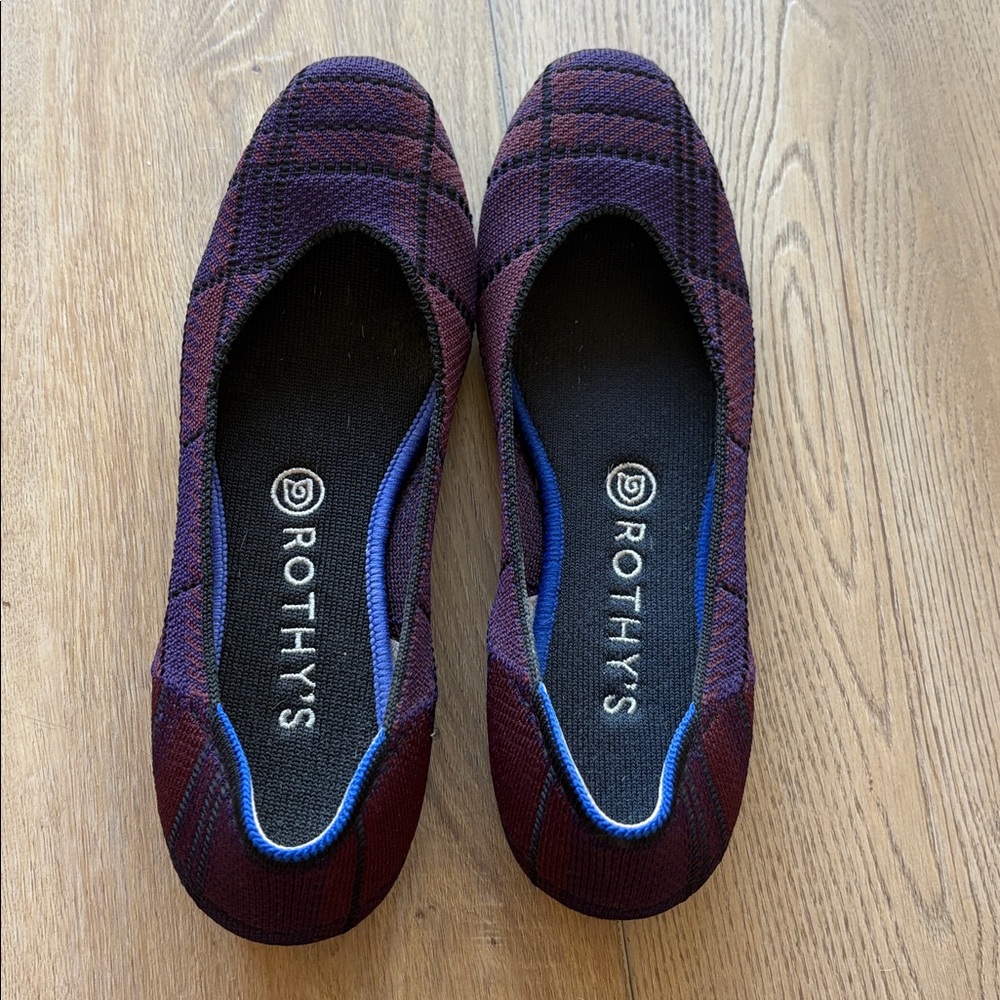Rothy's Checkered Flats in Burgundy and Navy